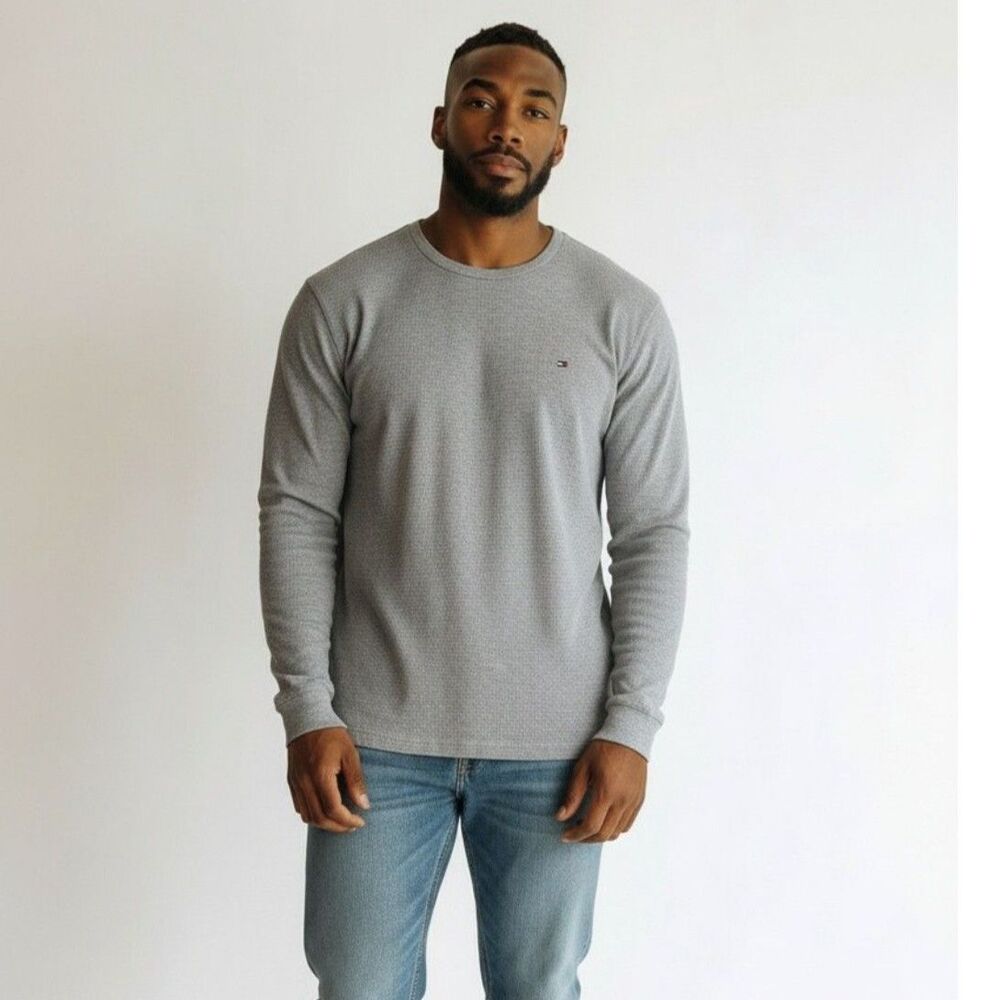Tommy Hilfiger Men's XL Gray Waffle Knit Thermal Long Sleeve Logo Shirt